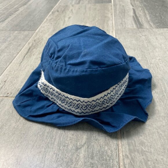 Baby Gap Cotton Bucket Sun Hat with Strap Navy Blue Newborn 3-6 months - Picture 2 of 8